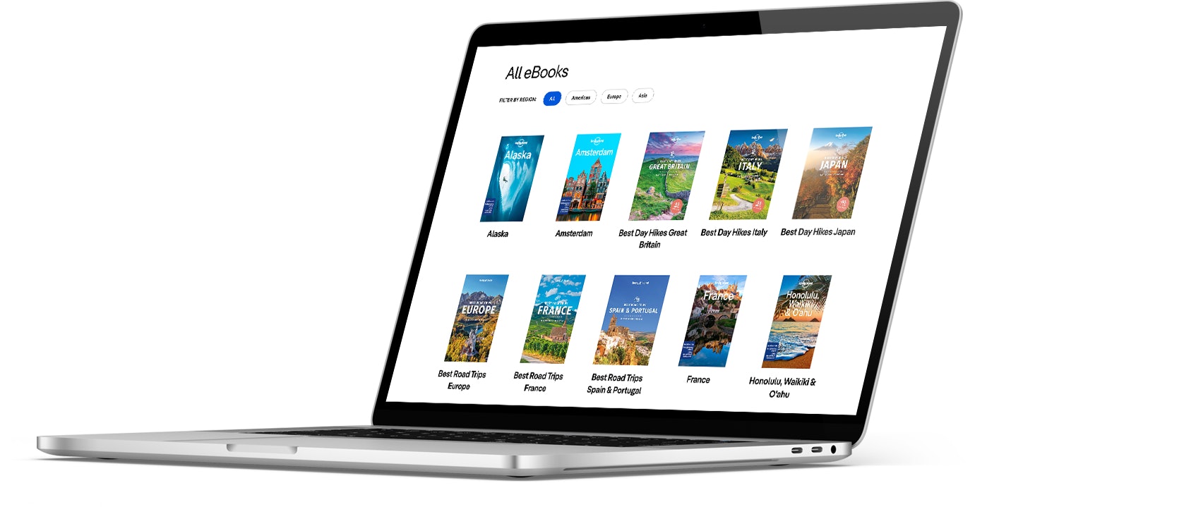 open laptop showing Lonely Planet