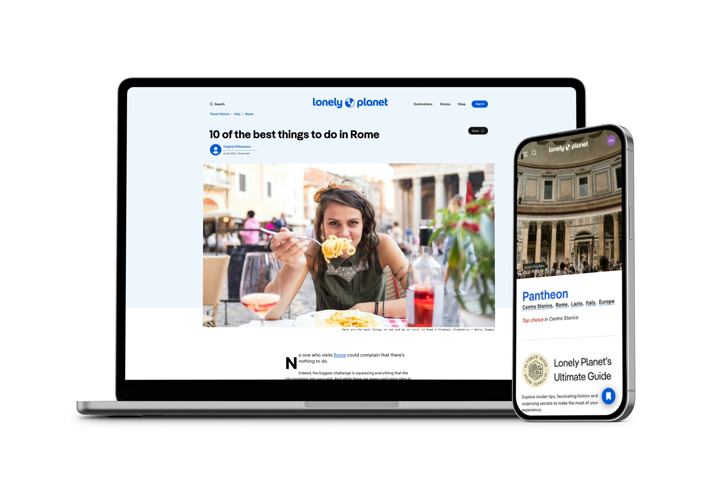 open laptop and smartphone showing a point of interest on Lonely Planet