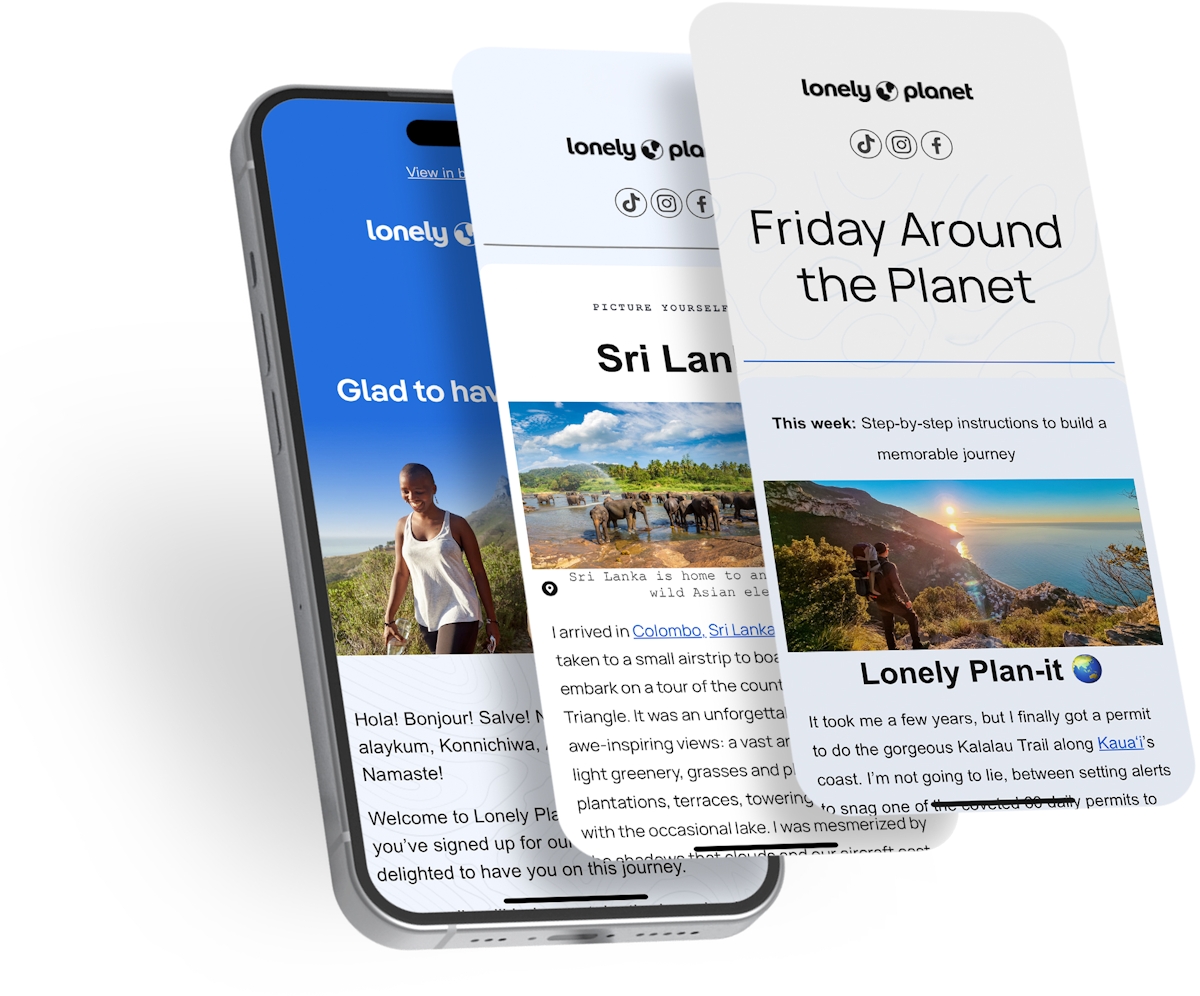 smartphone showing a Lonely Planet email newsletter