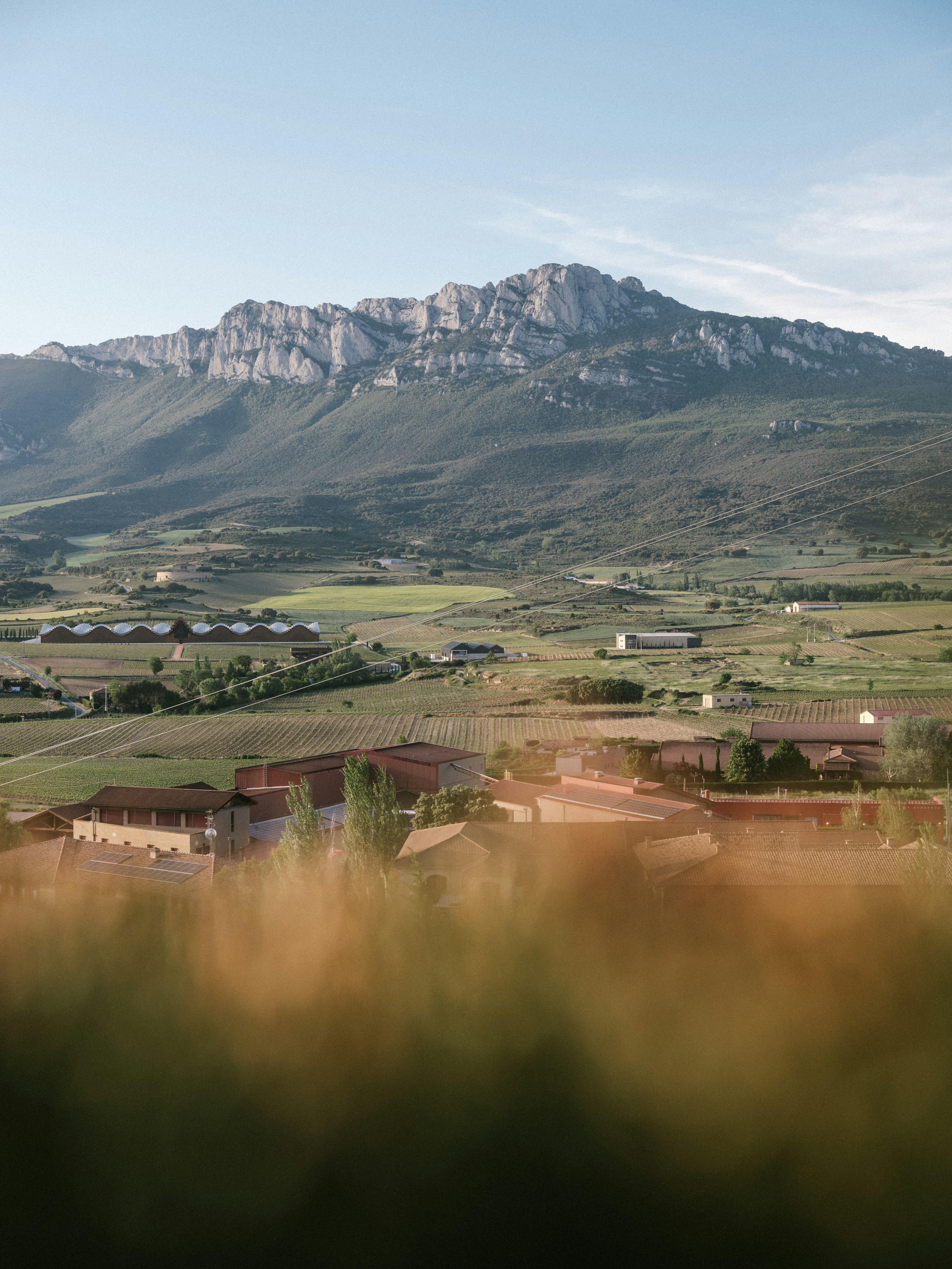 La Rioja is known for its rolling hills and perfect conditions for winemaking. Ysios Winery is in the foreground.