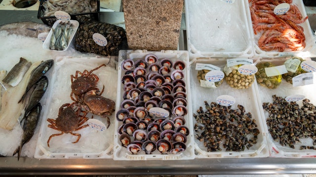 Fresh seafood at Mercado de Abastos.