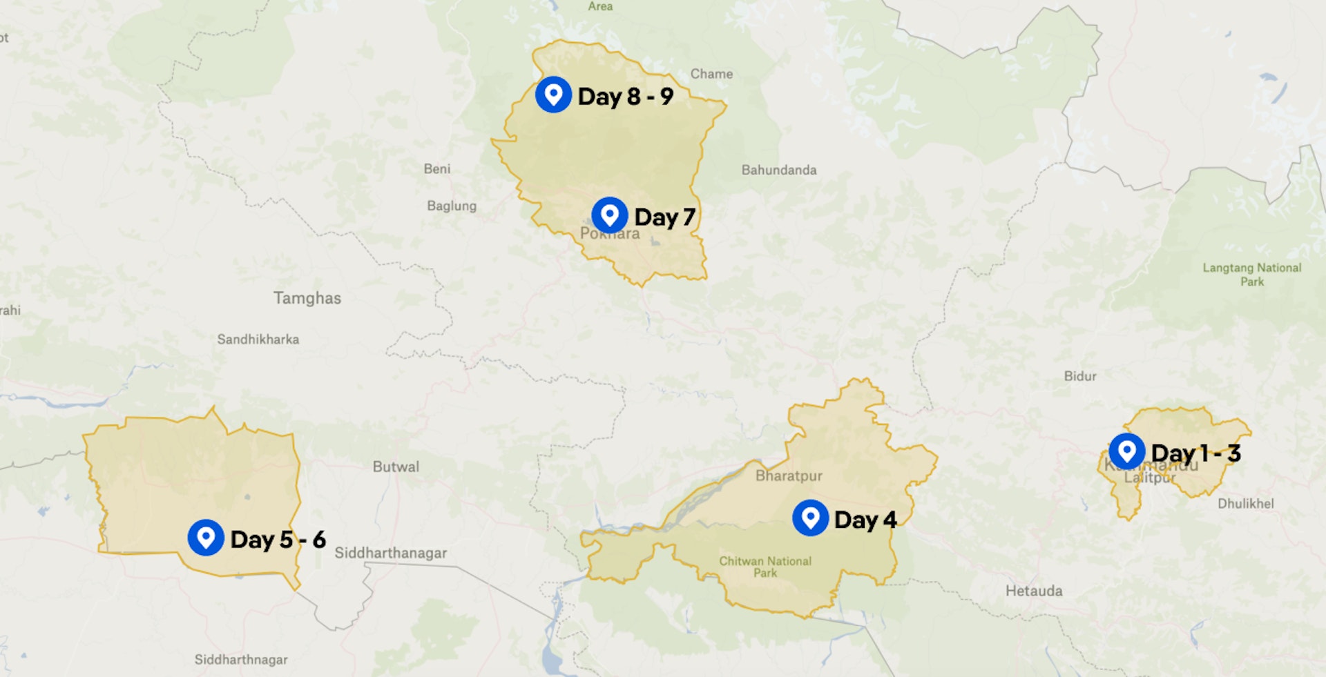 Map of Nepal Itinerary